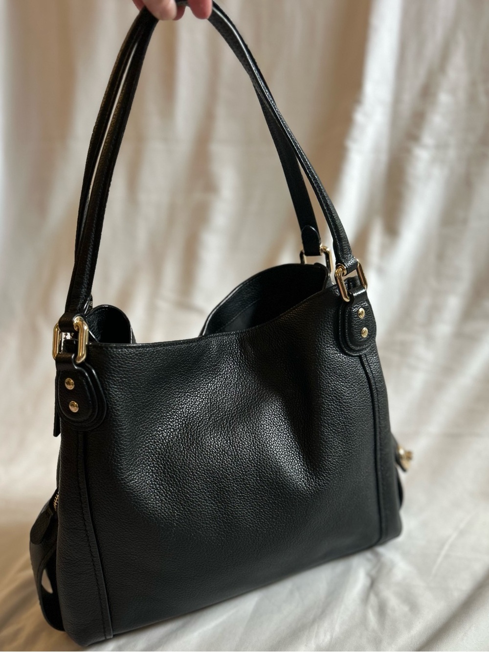 Coach Edie Black Pebbled Leather Shoulder Bag - Picture 3 of 15